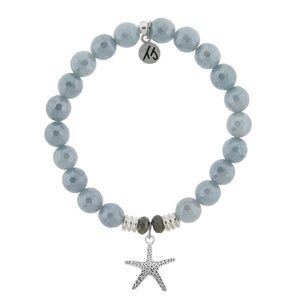 T. Jazelle Blue Quartzite 8mm Stone Bracelet with Sterling Silver Starfish Charm